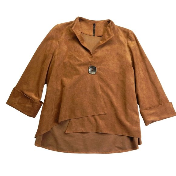 IC By Connie K Womens Tan Suede Jacket Asymmetrical Lagenlook Size XXL - Picture 1 of 10